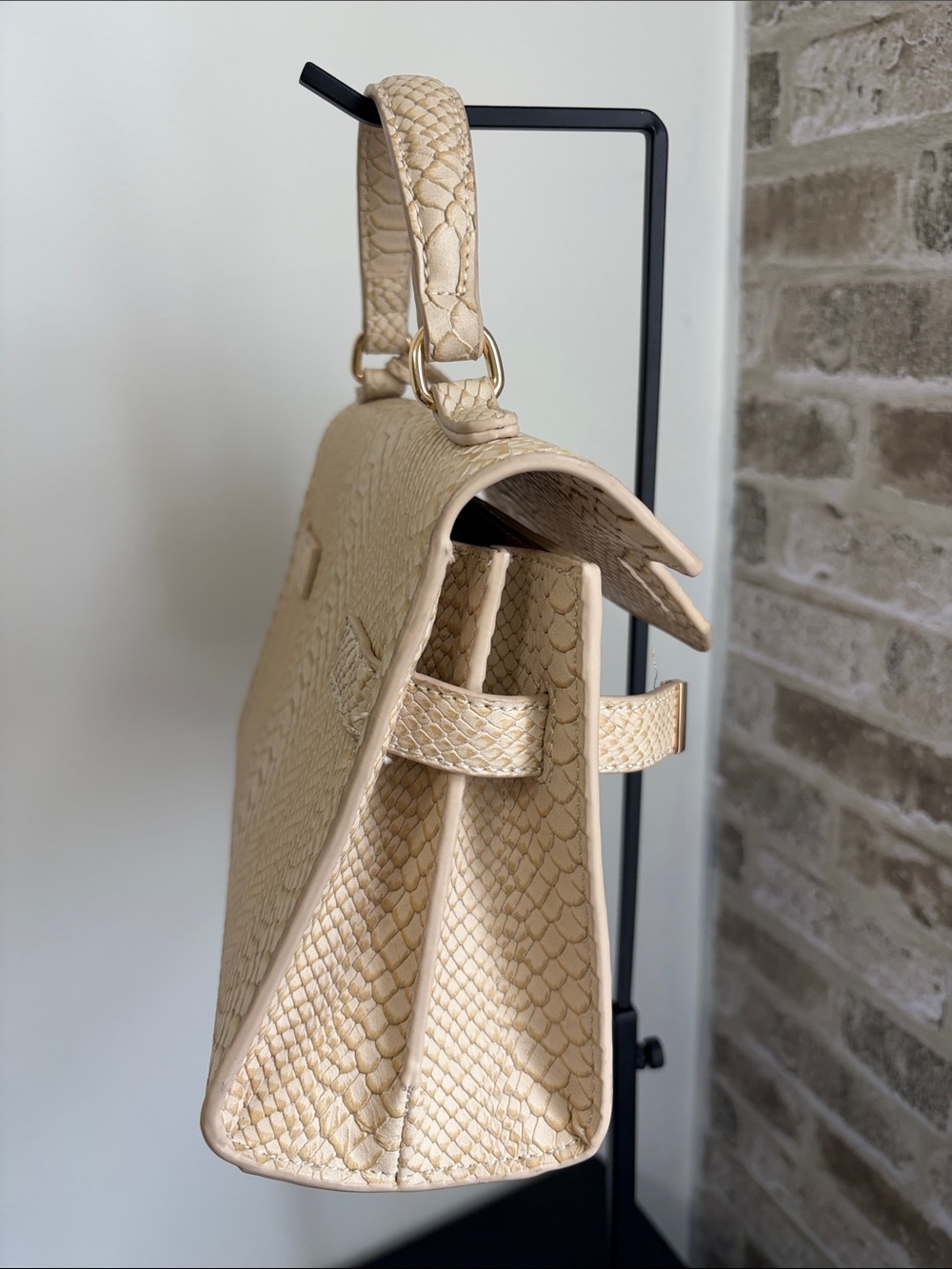 LTL London Cream Python-Embossed Top Handle Bag - Picture 6 of 16